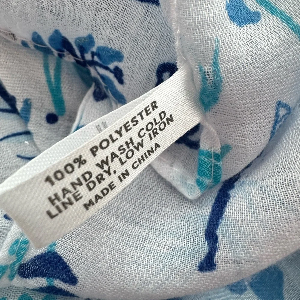Hadley Wren Blue Botanical Floral Lightweight Boho Scarf Wrap